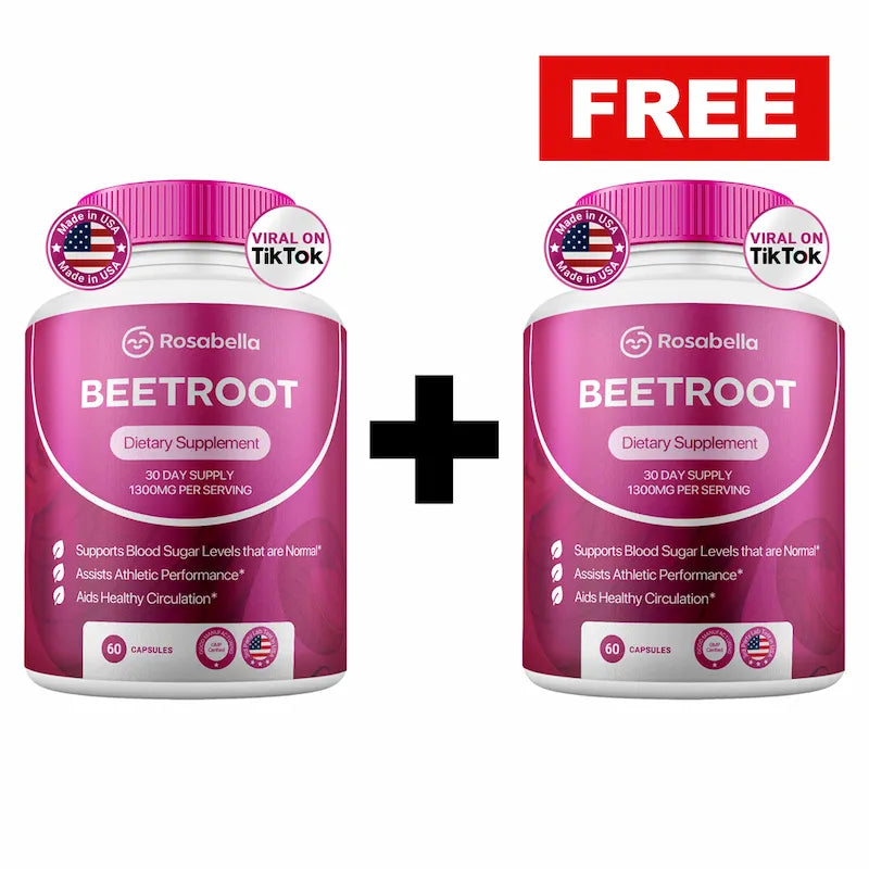 Rosabella Organic Beetroot Capsules (1300mg) for Blood Flow & Heart Health Bogo