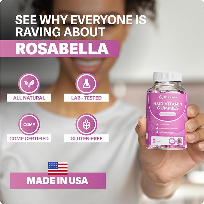 Rosabella Biotin Gummies for Hair, Skin & Nails