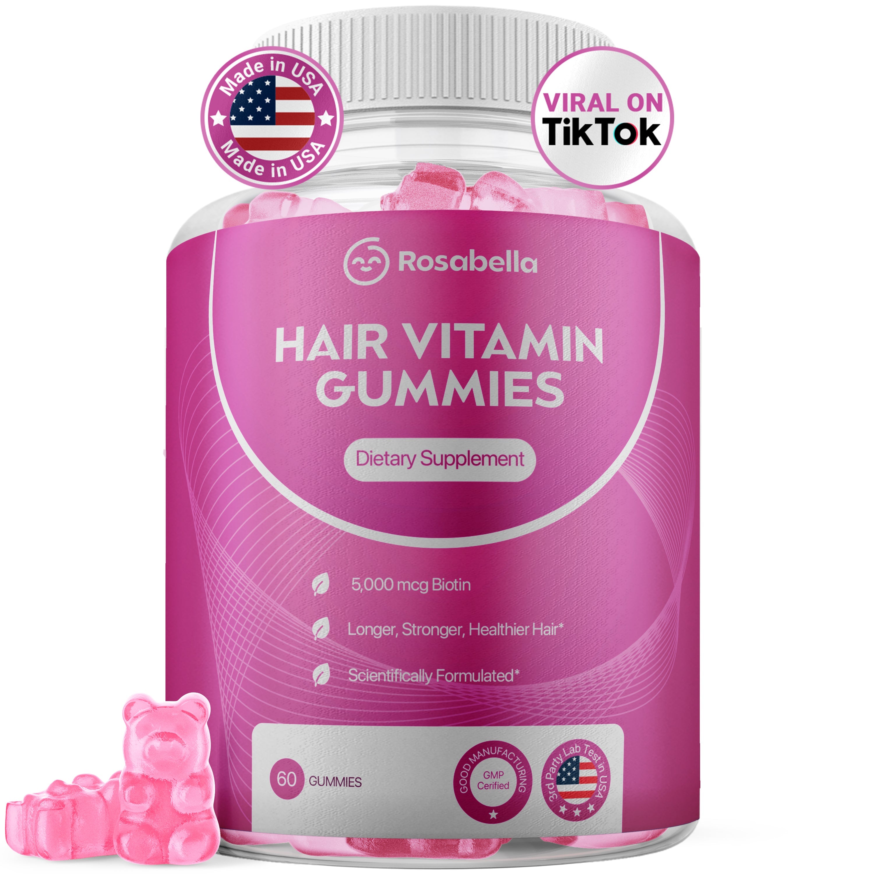 Rosabella Biotin Gummies for Hair, Skin & Nails